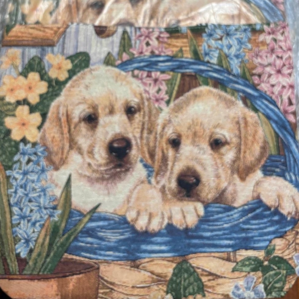 Puppy Canvas Tote with Floral Design - Picture 2 of 4